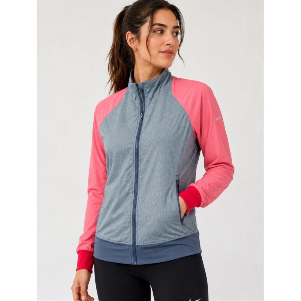 Nike Advantage Woven Performance Jacket in Pink & Gray With Zipper Pockets Sz S